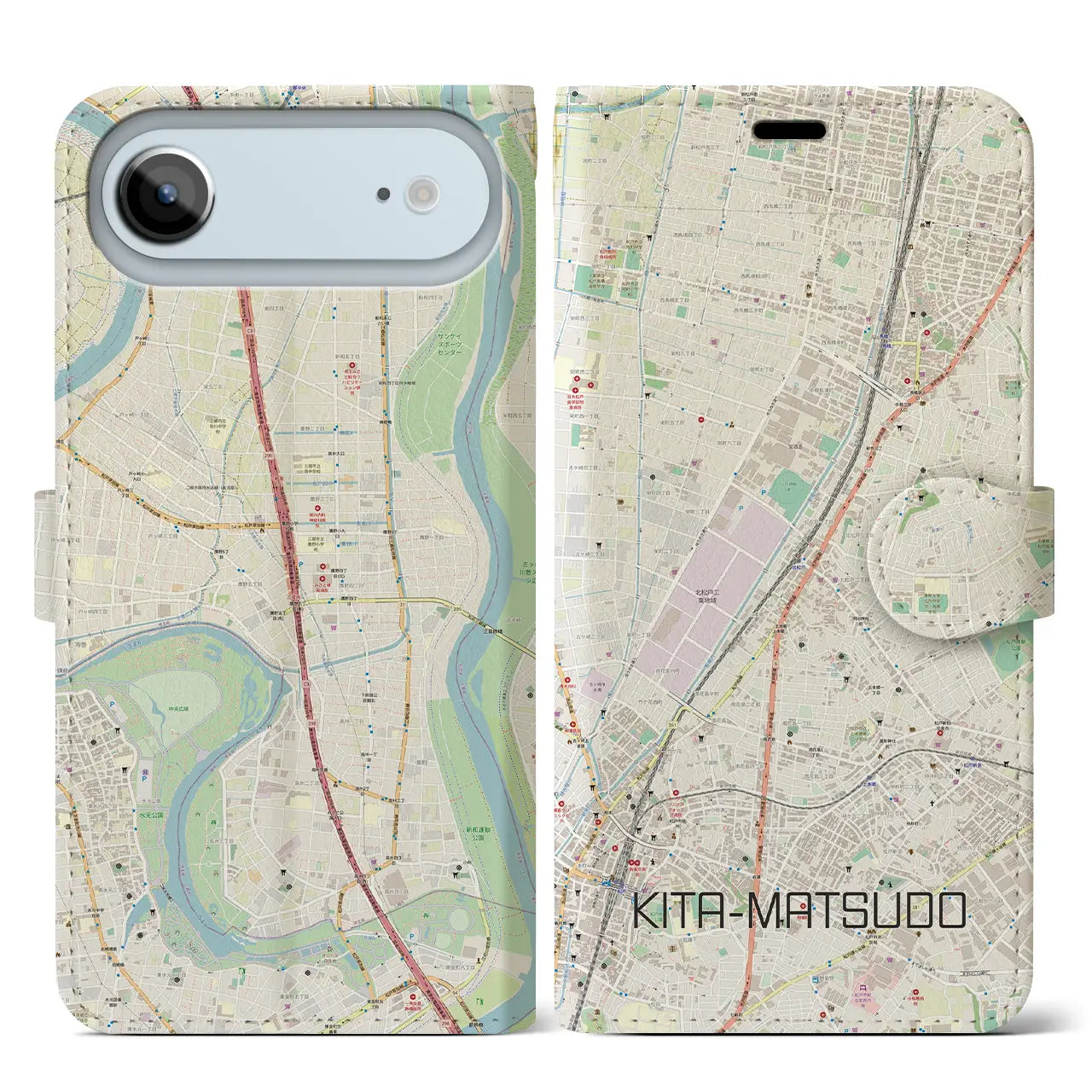 【北松戸（千葉県）】地図柄iPhoneケース（手帳タイプ）