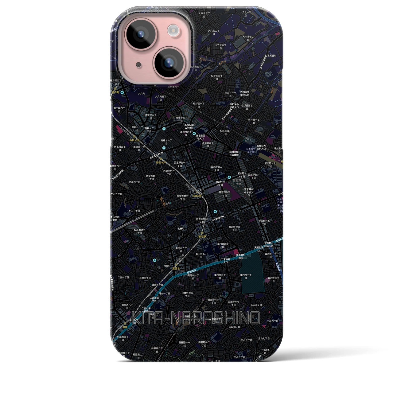 【北習志野（千葉県）】地図柄iPhoneケース（バックカバータイプ）