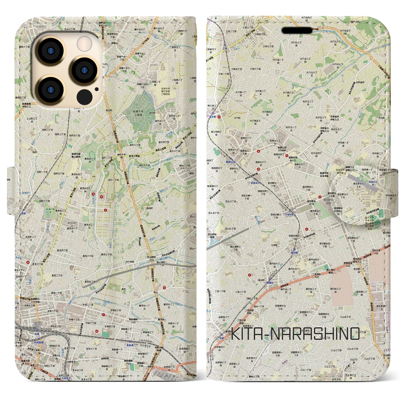 【北習志野（千葉県）】地図柄iPhoneケース（手帳タイプ）