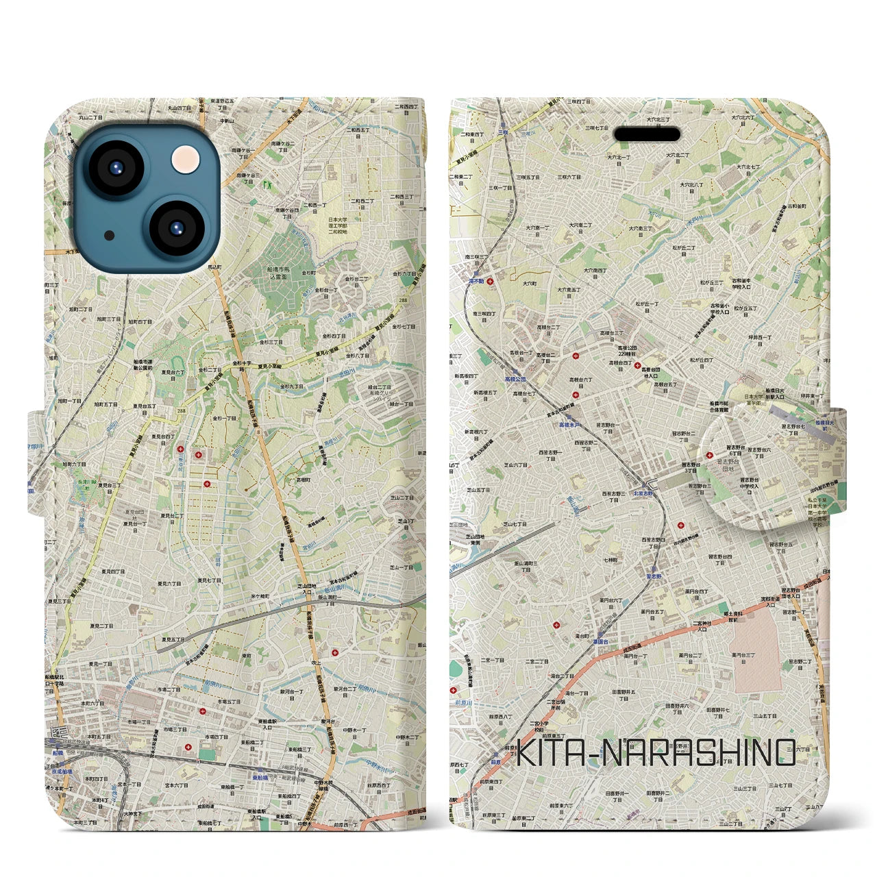 【北習志野（千葉県）】地図柄iPhoneケース（手帳タイプ）