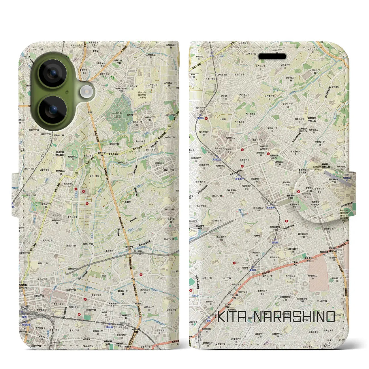 【北習志野（千葉県）】地図柄iPhoneケース（手帳タイプ）