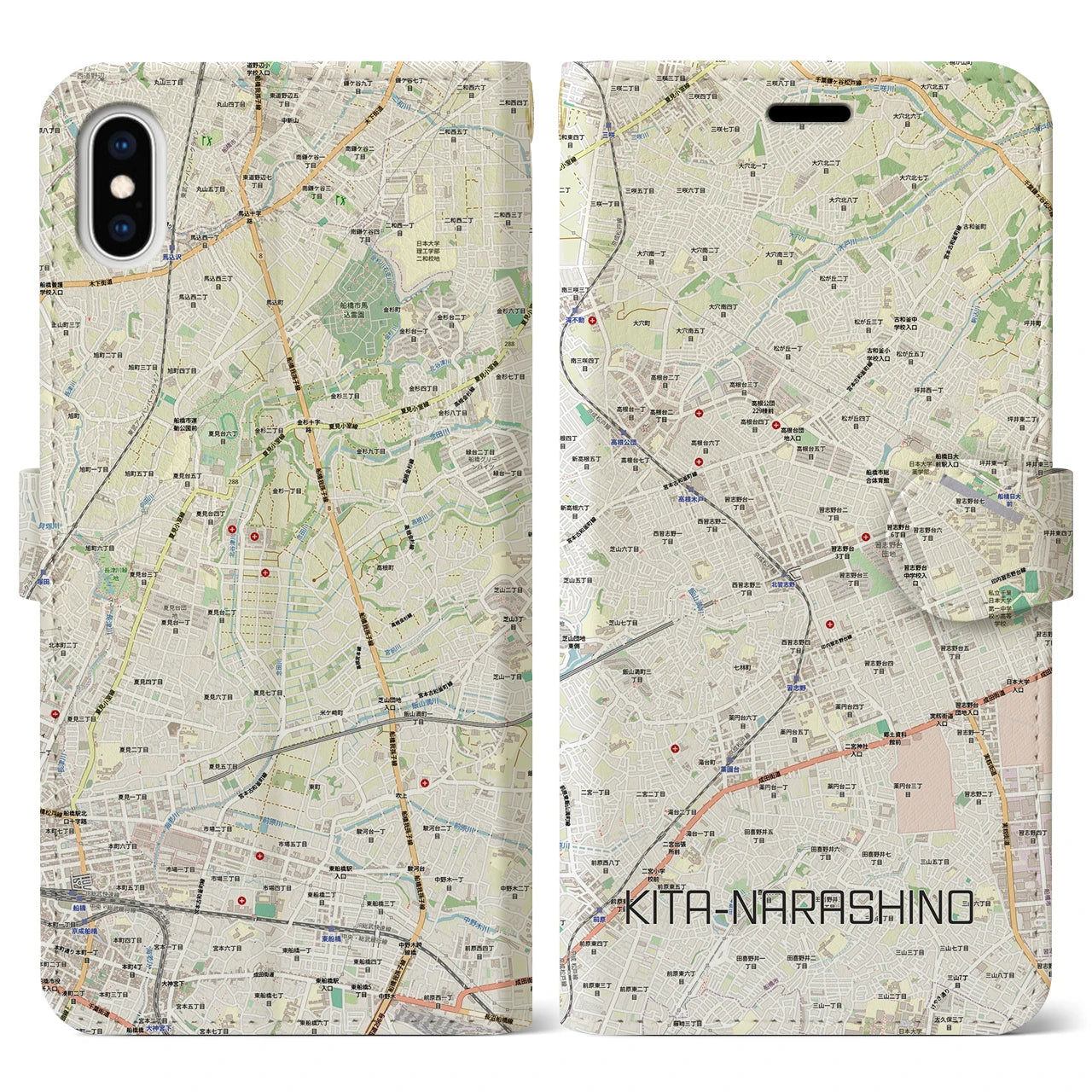 【北習志野（千葉県）】地図柄iPhoneケース（手帳タイプ）