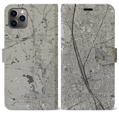 【北大宮（埼玉県）】地図柄iPhoneケース（手帳タイプ）モノトーン・iPhone 11 Pro Max 用