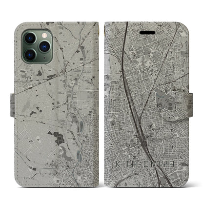 【北大宮（埼玉県）】地図柄iPhoneケース（手帳タイプ）モノトーン・iPhone 11 Pro 用