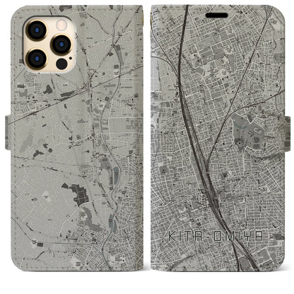 【北大宮（埼玉県）】地図柄iPhoneケース（手帳タイプ）モノトーン・iPhone 12 Pro Max 用