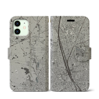 【北大宮（埼玉県）】地図柄iPhoneケース（手帳タイプ）モノトーン・iPhone 12 mini 用