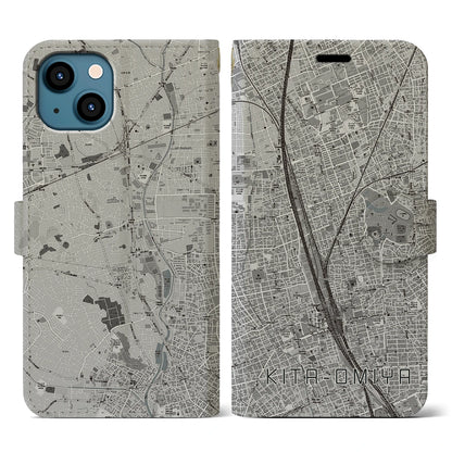 【北大宮（埼玉県）】地図柄iPhoneケース（手帳タイプ）モノトーン・iPhone 13 用