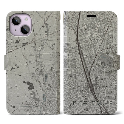 【北大宮（埼玉県）】地図柄iPhoneケース（手帳タイプ）モノトーン・iPhone 14 用