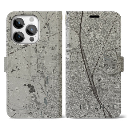 【北大宮（埼玉県）】地図柄iPhoneケース（手帳タイプ）モノトーン・iPhone 14 Pro 用