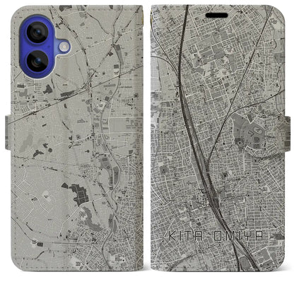 【北大宮（埼玉県）】地図柄iPhoneケース（手帳タイプ）モノトーン・iPhone 16 Pro Max 用