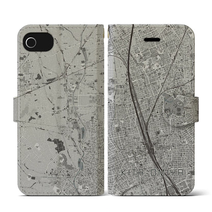 【北大宮（埼玉県）】地図柄iPhoneケース（手帳タイプ）モノトーン・iPhone SE（第3 / 第2世代） / 8 / 7 / 6s / 6 用