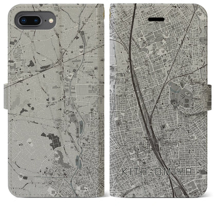 【北大宮（埼玉県）】地図柄iPhoneケース（手帳タイプ）モノトーン・iPhone 8Plus /7Plus / 6sPlus / 6Plus 用