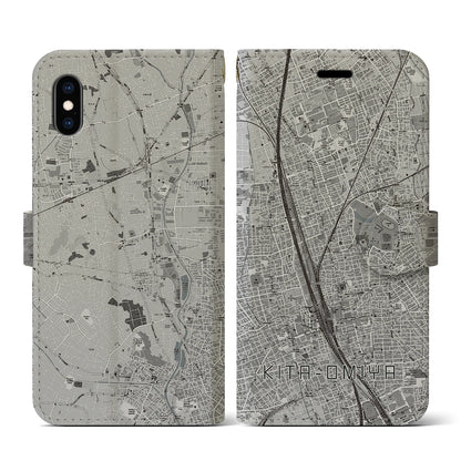 【北大宮（埼玉県）】地図柄iPhoneケース（手帳タイプ）モノトーン・iPhone XS / X 用