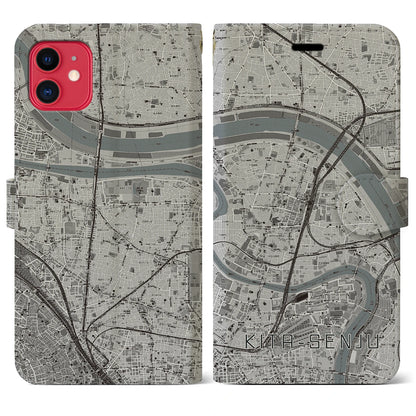 【北千住（東京都）】地図柄iPhoneケース（手帳タイプ）モノトーン・iPhone 11 用