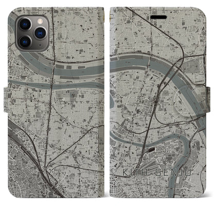 【北千住（東京都）】地図柄iPhoneケース（手帳タイプ）モノトーン・iPhone 11 Pro Max 用
