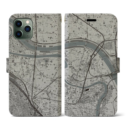 【北千住（東京都）】地図柄iPhoneケース（手帳タイプ）モノトーン・iPhone 11 Pro 用