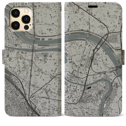 【北千住（東京都）】地図柄iPhoneケース（手帳タイプ）モノトーン・iPhone 12 Pro Max 用