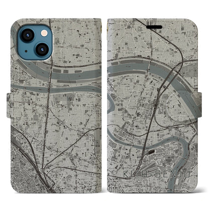 【北千住（東京都）】地図柄iPhoneケース（手帳タイプ）モノトーン・iPhone 13 用