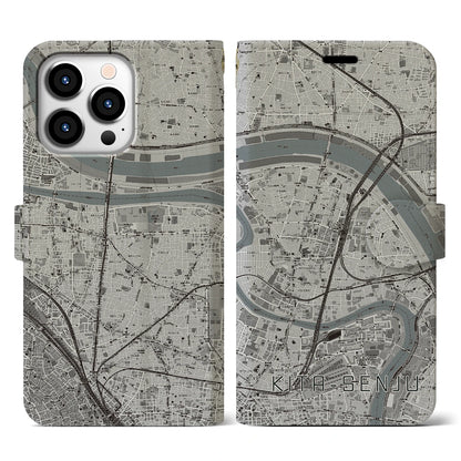 【北千住（東京都）】地図柄iPhoneケース（手帳タイプ）モノトーン・iPhone 13 Pro 用