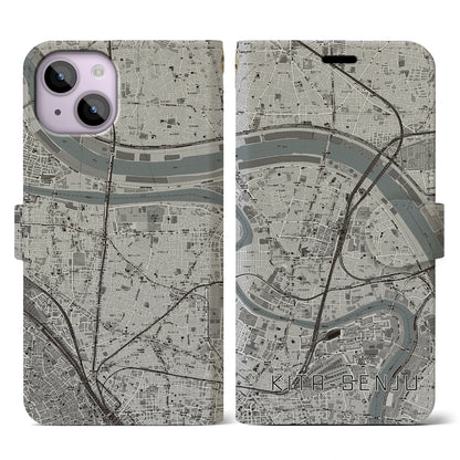 【北千住（東京都）】地図柄iPhoneケース（手帳タイプ）モノトーン・iPhone 14 用