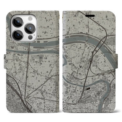 【北千住（東京都）】地図柄iPhoneケース（手帳タイプ）モノトーン・iPhone 14 Pro 用