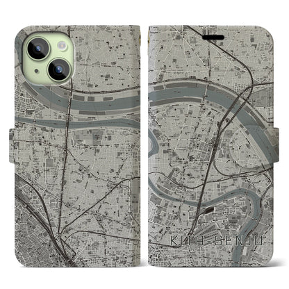 【北千住（東京都）】地図柄iPhoneケース（手帳タイプ）モノトーン・iPhone 15 用