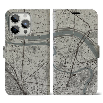 【北千住（東京都）】地図柄iPhoneケース（手帳タイプ）モノトーン・iPhone 15 Pro 用