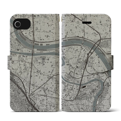 【北千住（東京都）】地図柄iPhoneケース（手帳タイプ）モノトーン・iPhone SE（第3 / 第2世代） / 8 / 7 / 6s / 6 用