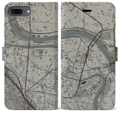 【北千住（東京都）】地図柄iPhoneケース（手帳タイプ）モノトーン・iPhone 8Plus /7Plus / 6sPlus / 6Plus 用