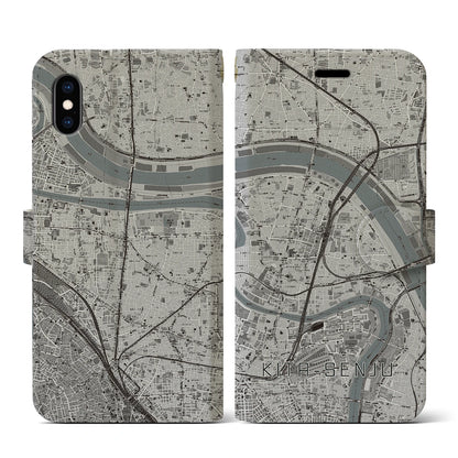 【北千住（東京都）】地図柄iPhoneケース（手帳タイプ）モノトーン・iPhone XS / X 用