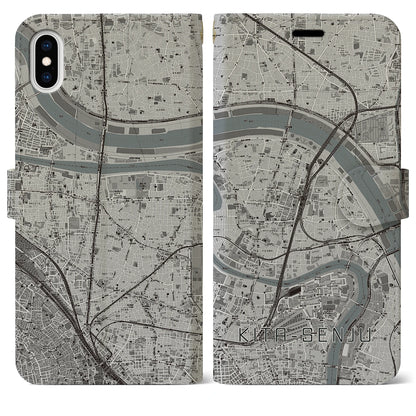 【北千住（東京都）】地図柄iPhoneケース（手帳タイプ）モノトーン・iPhone XS Max 用