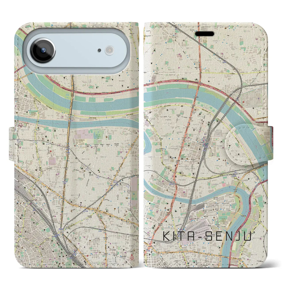 【北千住(東京都)】地図柄iPhoneケース(手帳タイプ)モノトーン・iPhone 17 Pro Max 用