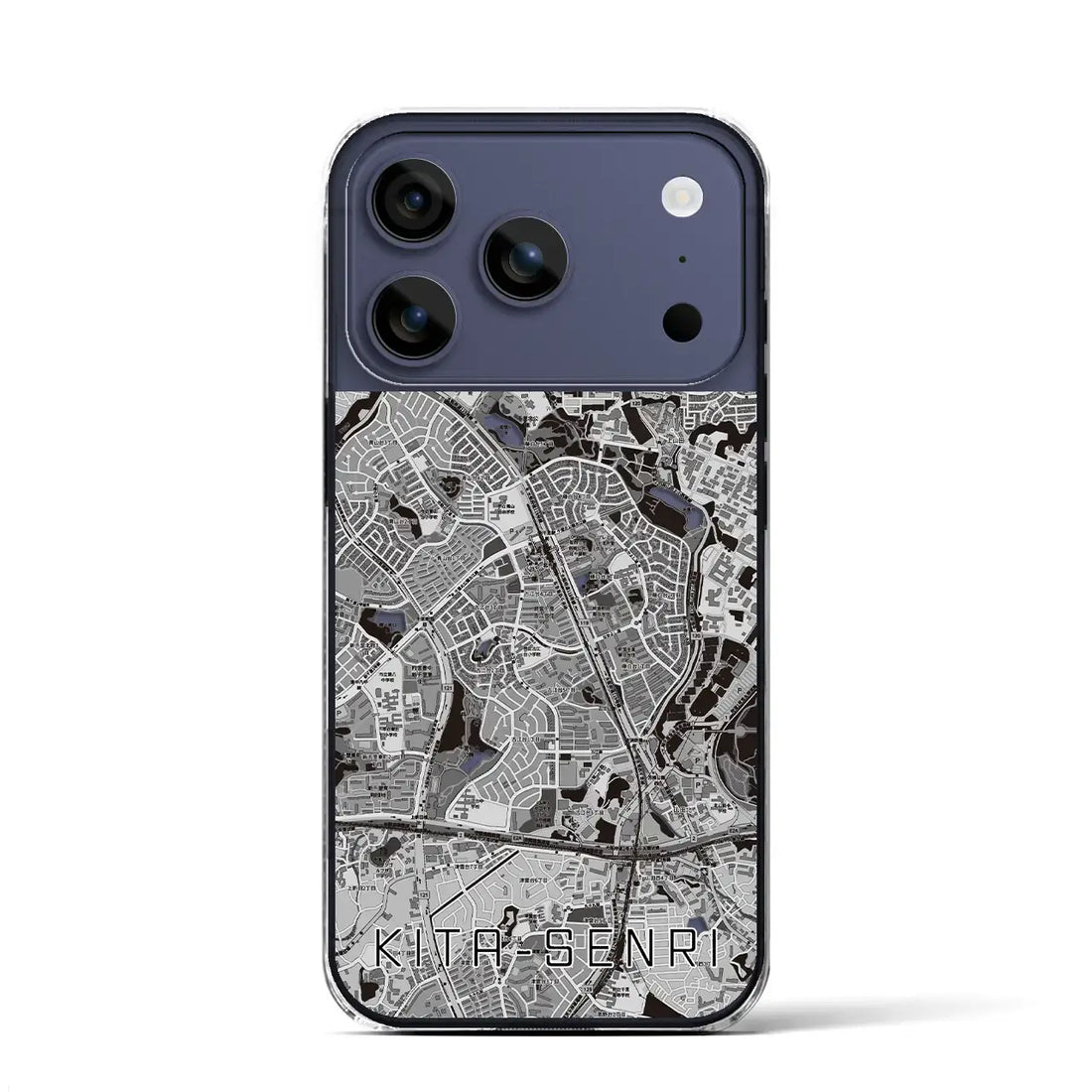 【北千里（大阪府）】地図柄iPhoneケース（クリアタイプ）モノトーン・iPhone 17 Pro Max 用