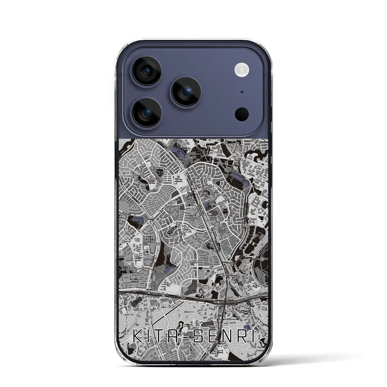 【北千里（大阪府）】地図柄iPhoneケース（クリアタイプ）モノトーン・iPhone 17 Pro Max 用