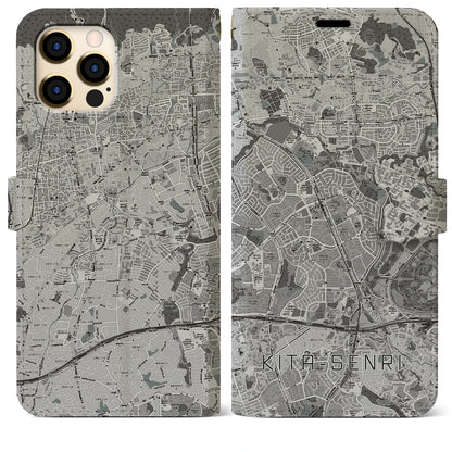 【北千里（大阪府）】地図柄iPhoneケース（手帳タイプ）モノトーン・iPhone 12 Pro Max 用