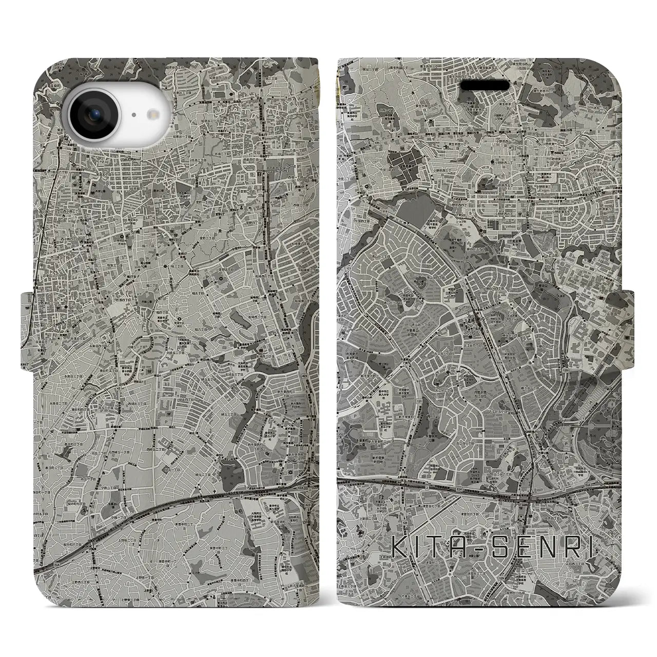 【北千里（大阪府）】地図柄iPhoneケース（手帳タイプ）