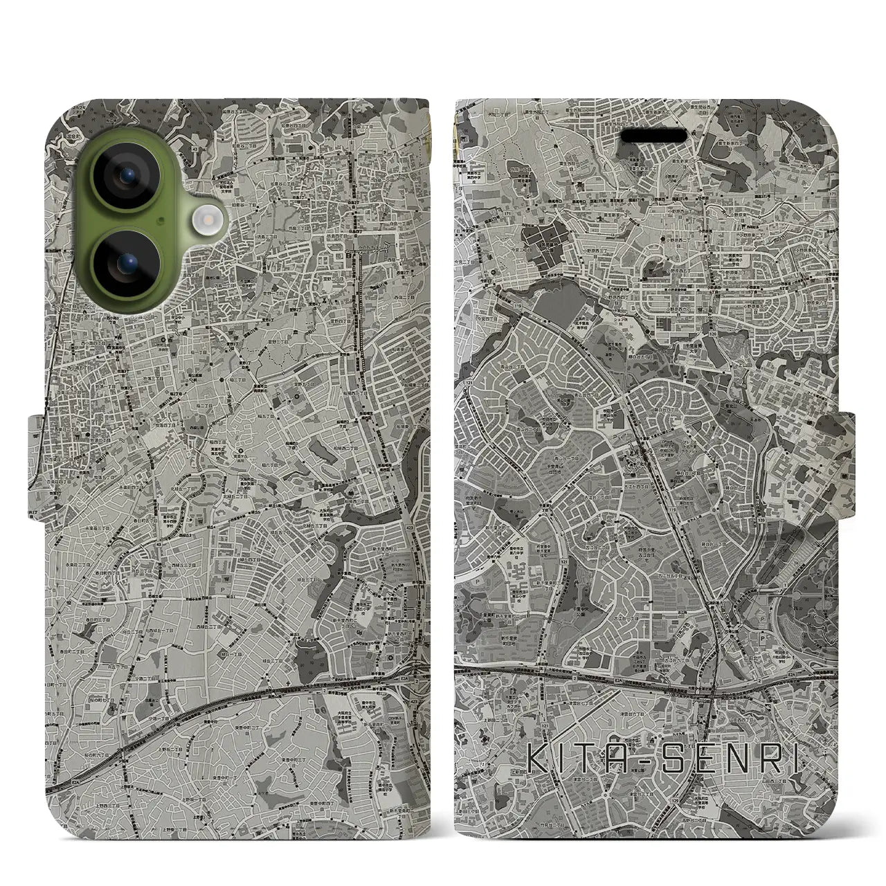 【北千里（大阪府）】地図柄iPhoneケース（手帳タイプ）