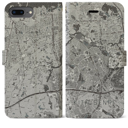 【北千里（大阪府）】地図柄iPhoneケース（手帳タイプ）モノトーン・iPhone 8Plus /7Plus / 6sPlus / 6Plus 用