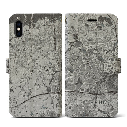【北千里（大阪府）】地図柄iPhoneケース（手帳タイプ）モノトーン・iPhone XS / X 用