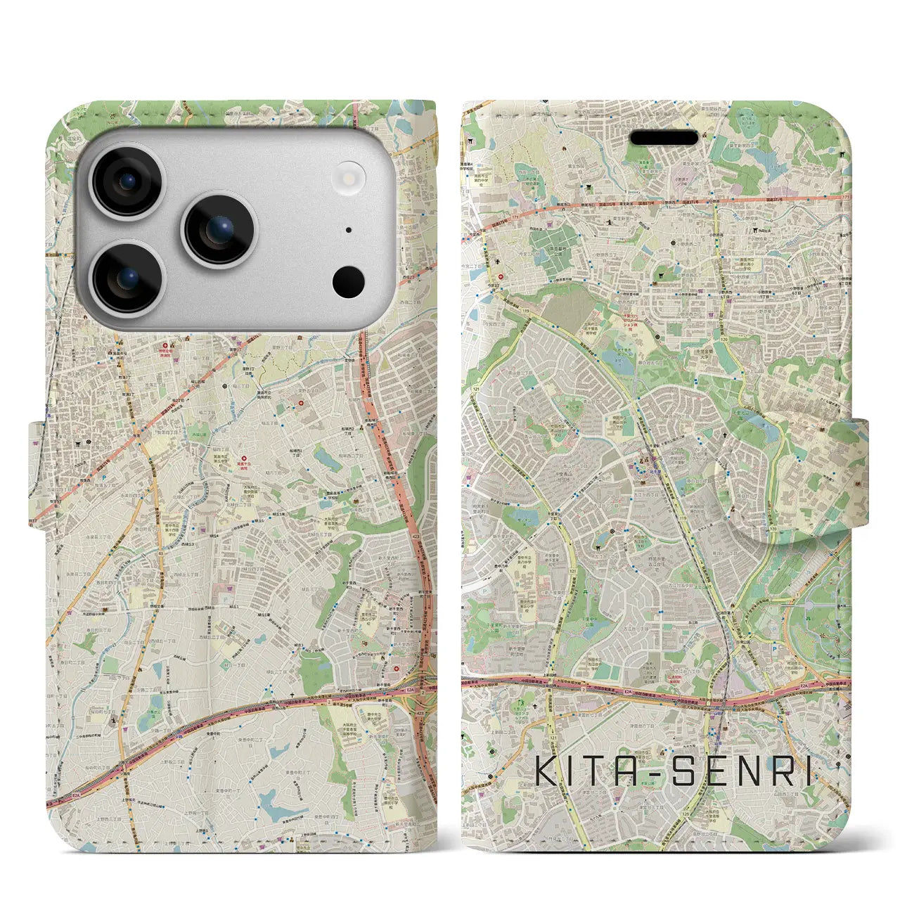 【北千里（大阪府）】地図柄iPhoneケース（手帳タイプ）