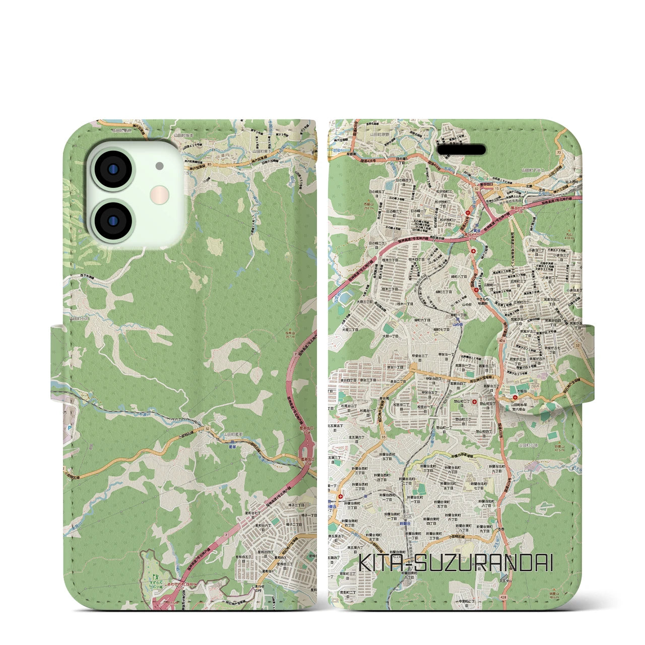 【北鈴蘭台（兵庫県）】地図柄iPhoneケース（手帳タイプ）