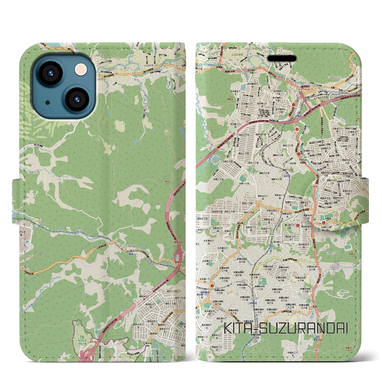 【北鈴蘭台（兵庫県）】地図柄iPhoneケース（手帳タイプ）