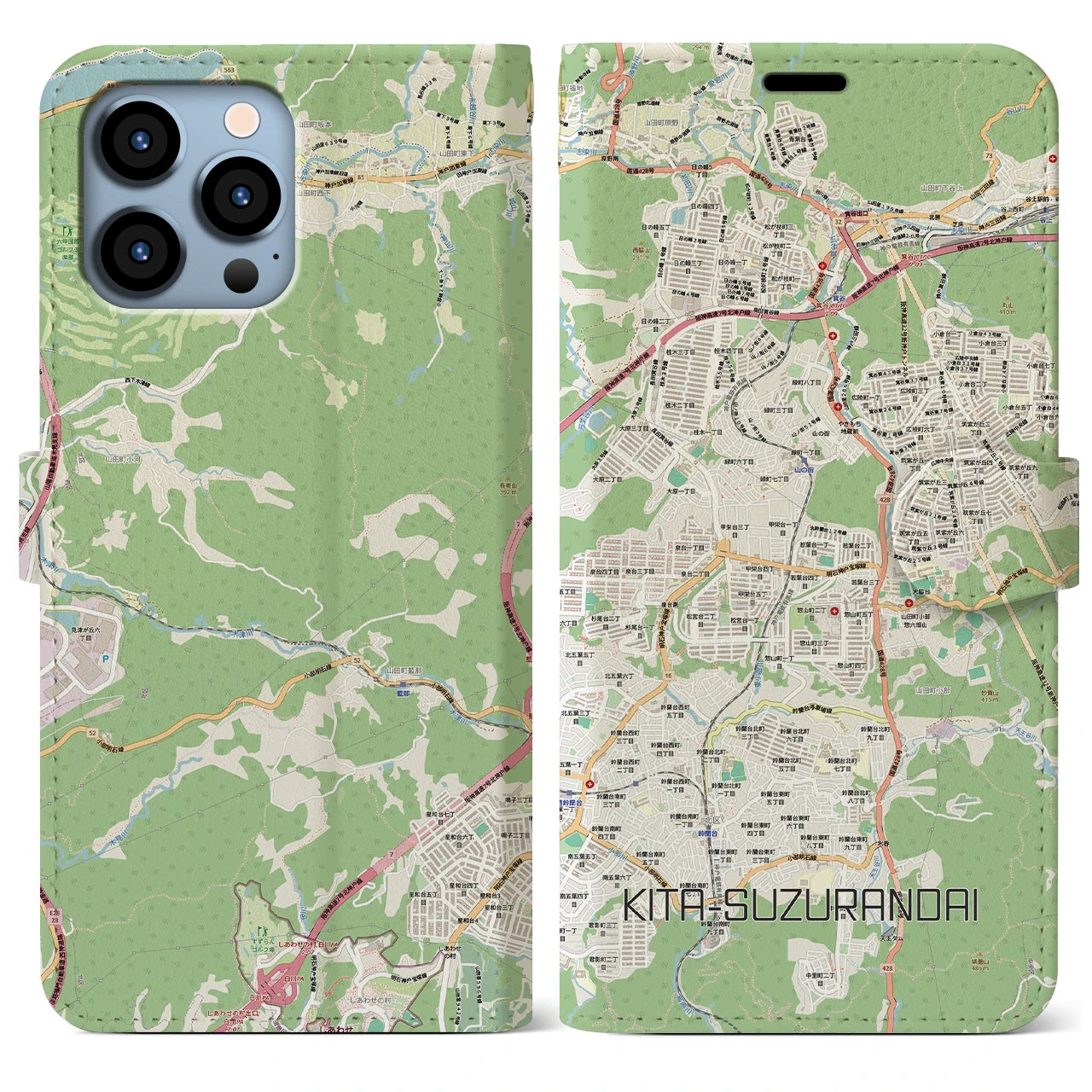 【北鈴蘭台（兵庫県）】地図柄iPhoneケース（手帳タイプ）