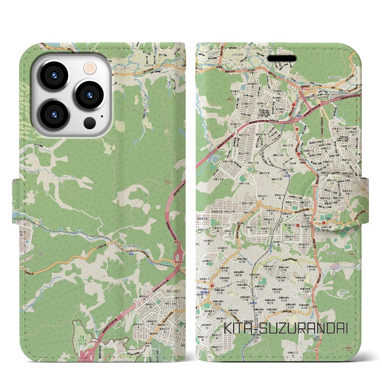 【北鈴蘭台（兵庫県）】地図柄iPhoneケース（手帳タイプ）