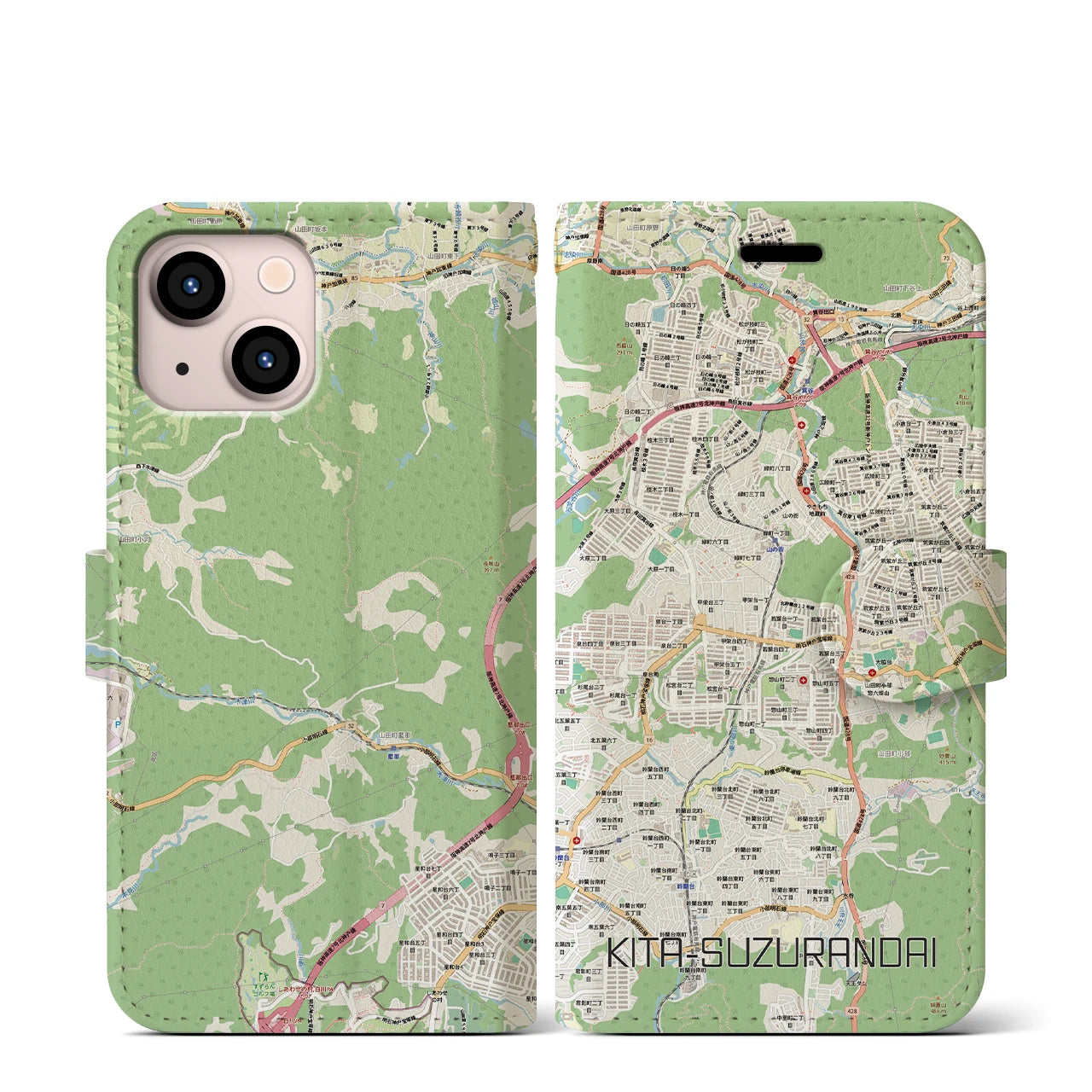 【北鈴蘭台（兵庫県）】地図柄iPhoneケース（手帳タイプ）