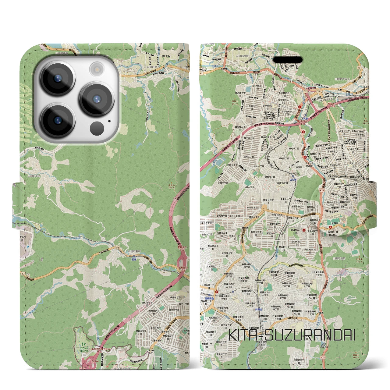【北鈴蘭台（兵庫県）】地図柄iPhoneケース（手帳タイプ）
