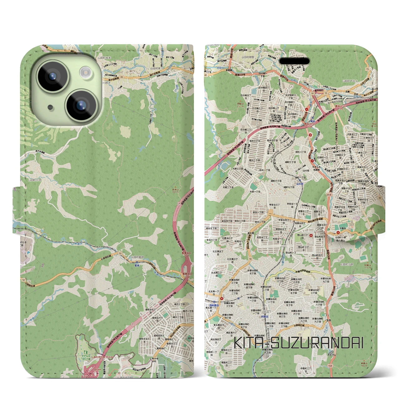 【北鈴蘭台（兵庫県）】地図柄iPhoneケース（手帳タイプ）