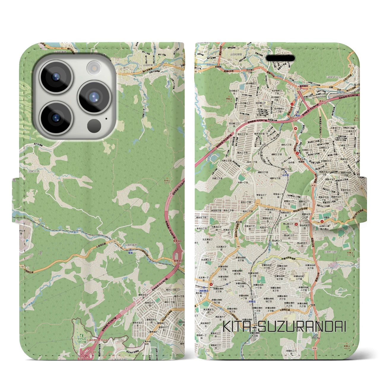 【北鈴蘭台（兵庫県）】地図柄iPhoneケース（手帳タイプ）