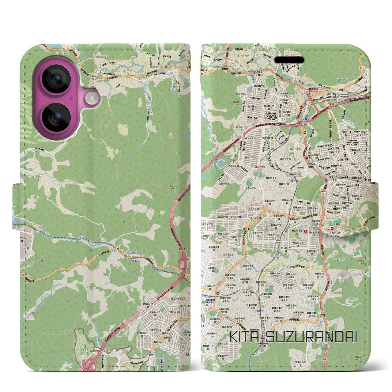【北鈴蘭台（兵庫県）】地図柄iPhoneケース（手帳タイプ）