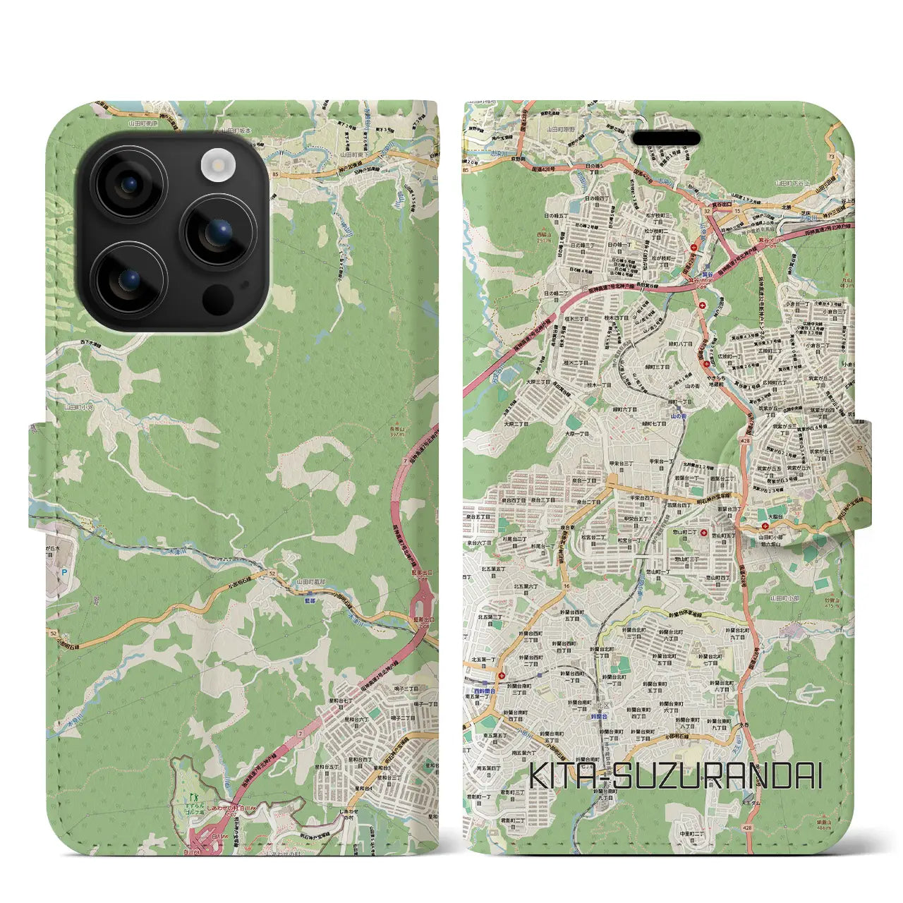 【北鈴蘭台（兵庫県）】地図柄iPhoneケース（手帳タイプ）